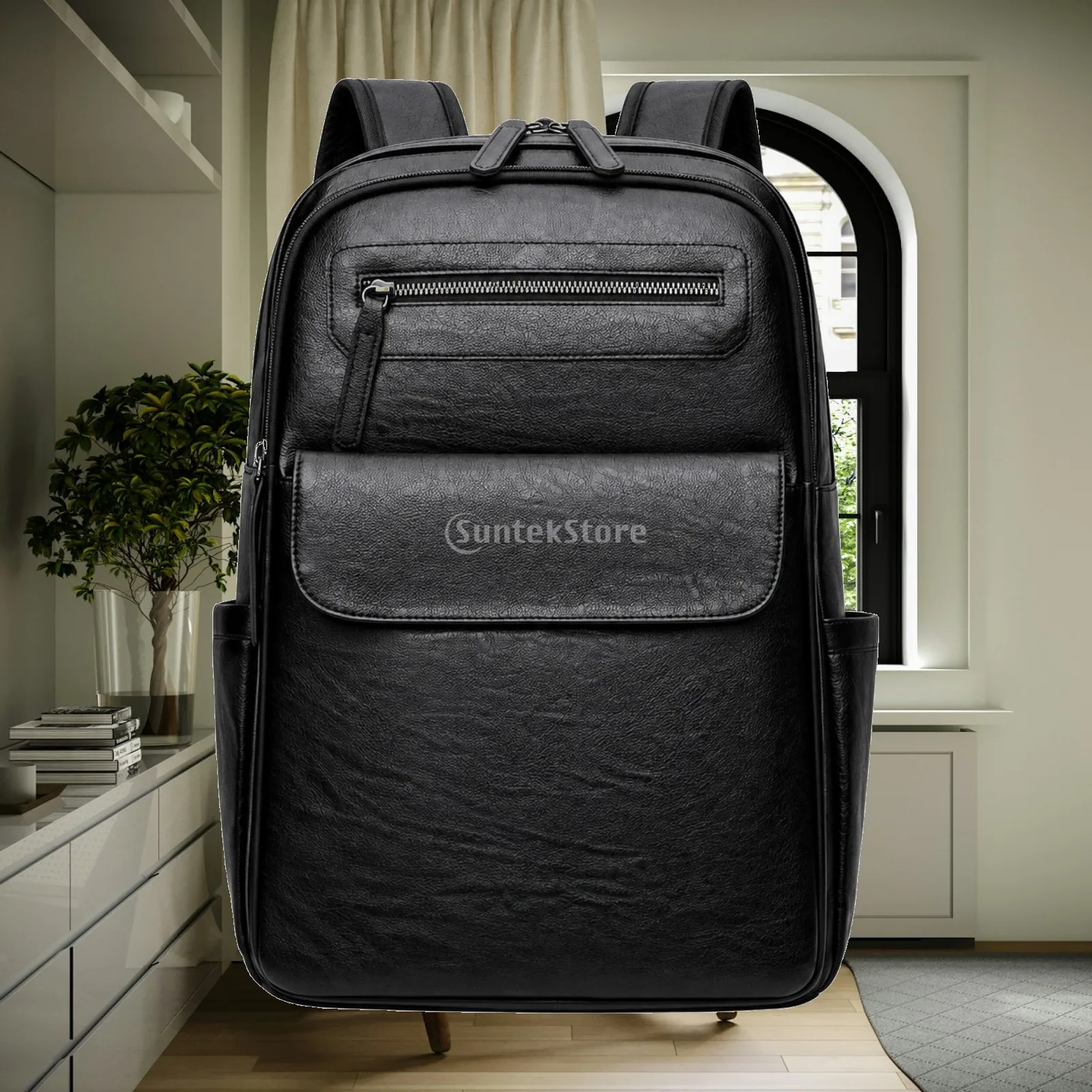 PU Leather Backpack Textured Finish PU Backpack Rucksack Practical Spacious for Commuters, Commuting, Work