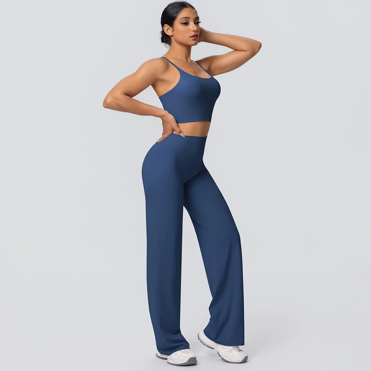 Frauen Schnell Trocknend Gym Sport Fitness Kleidung Yoga Set Backless Sexy Strap Bh mit Brust Pad Hohe Taille Breite Bein Hosen Set – Detail 16
