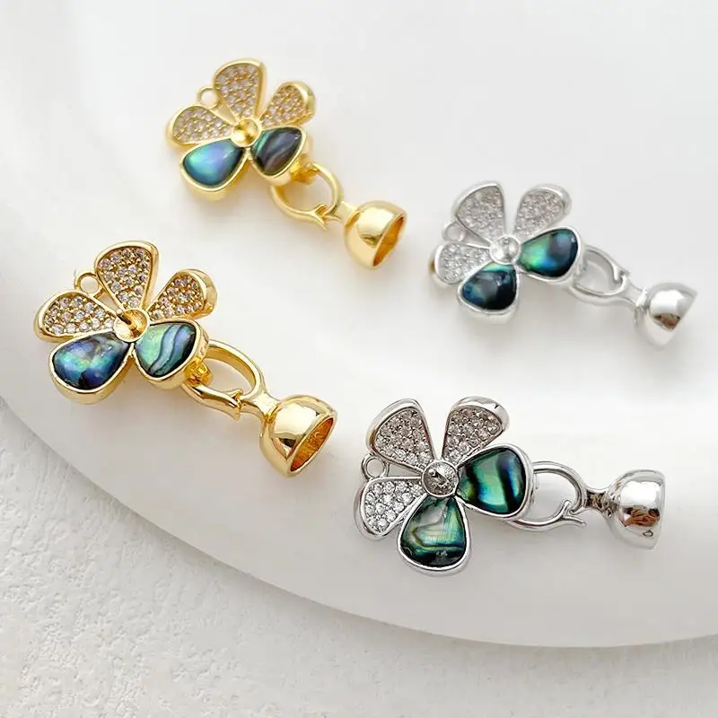 1 Copper Gold-plated Natural Abalone Five-petal Flower Pearl Buckle Connecting Buckle DIY Jewelry Bracelet Necklace Accessories