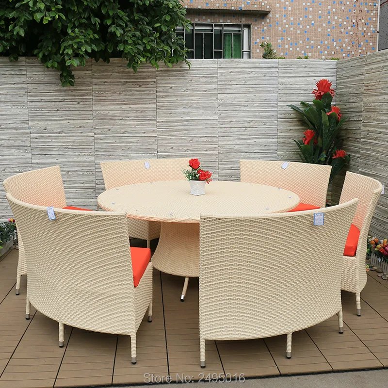 7 Pcs Outdoor Dining Sectional Table Chair Set Rattan Wicker Sets For Garden Indoor And Outdoor With Cushion And Covers