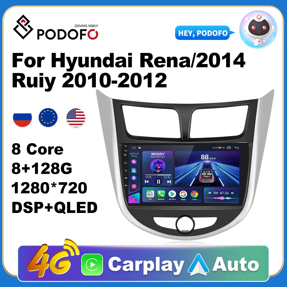 

Podofo AutoRadio 2 Din Android Radio Carplay For Hyundai Rena/2014 Ruiyi 2010-2012 AI Voice 4G GPS Car Multimedia Video Player