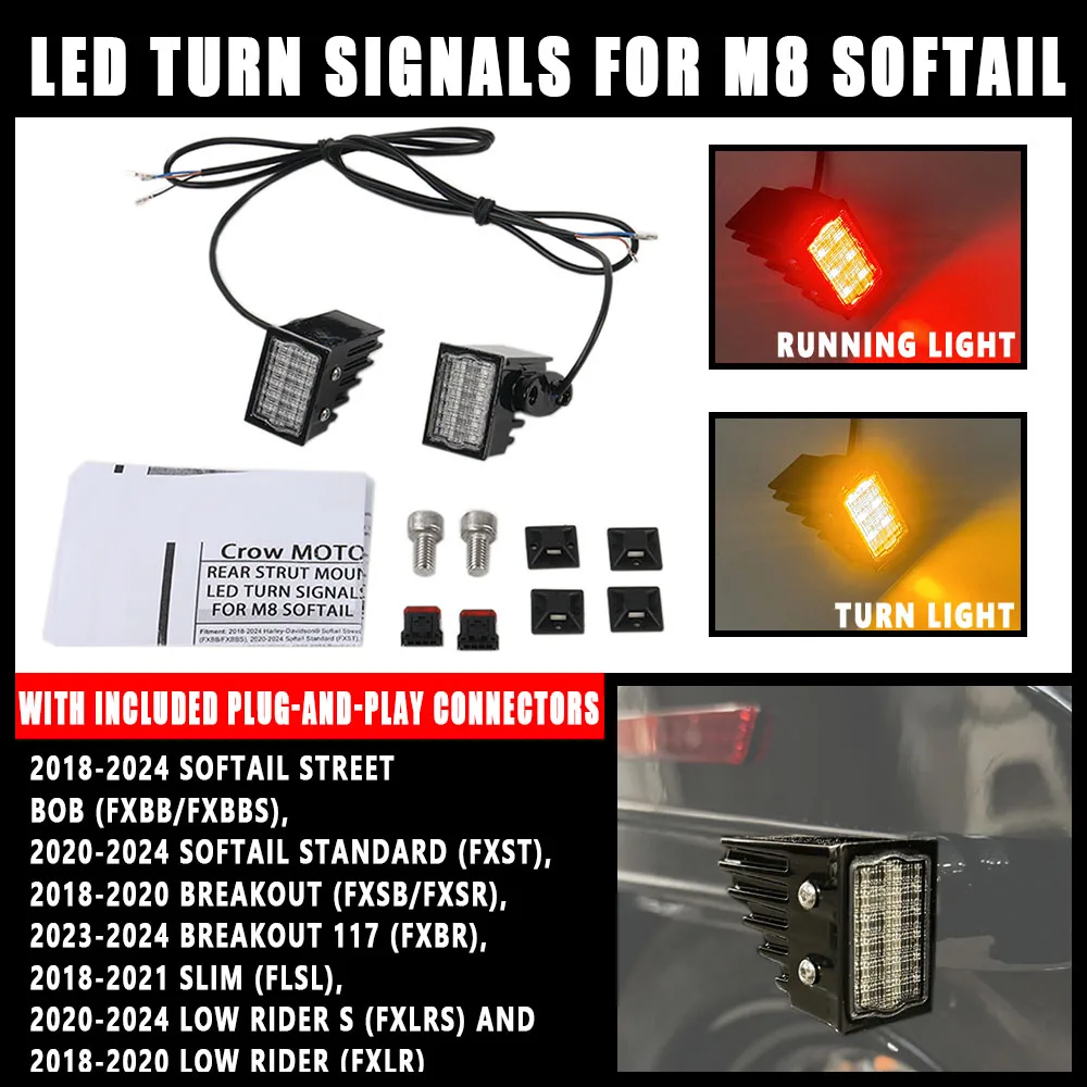 

NEW FOR Harley M8 SOFTAIL Street Bob Standard Breakout 117 Low Rider S Motorcycle Mini Rear Fender Struts Turn Signal Lights 117