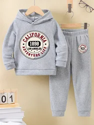 2sets Fall/Winter new casual comfort sports style warm boy print warm lining hoodie and tracksuit pants