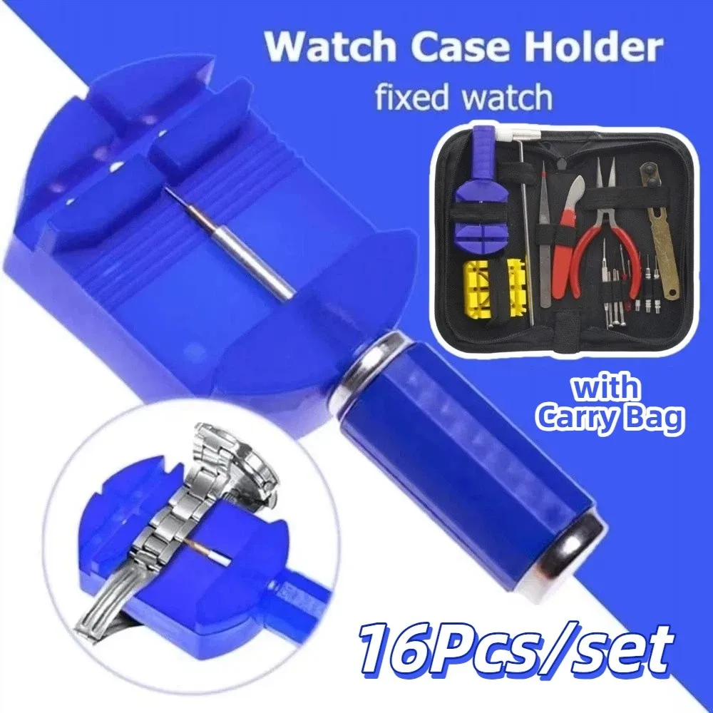 

Набор инструментов для ремонта часов, 16 шт./компл., нескользящий, прочный, с пружинными стержнями, набор инструментов для часовщика, портативный футляр для переноски