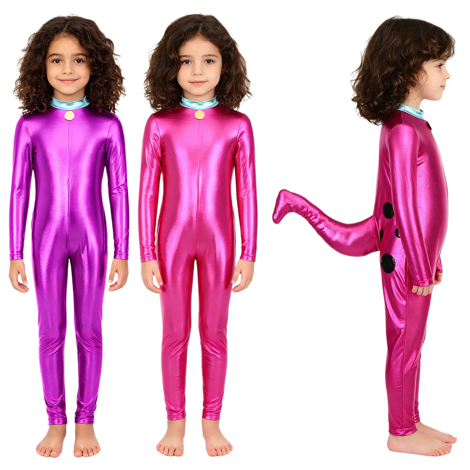 Kids Girls Dinosaur Costume Long Sleeve Faux Tail Jumpsuit Bodysuit Halloween Cosplay Themed Party Stage Performance Clothes