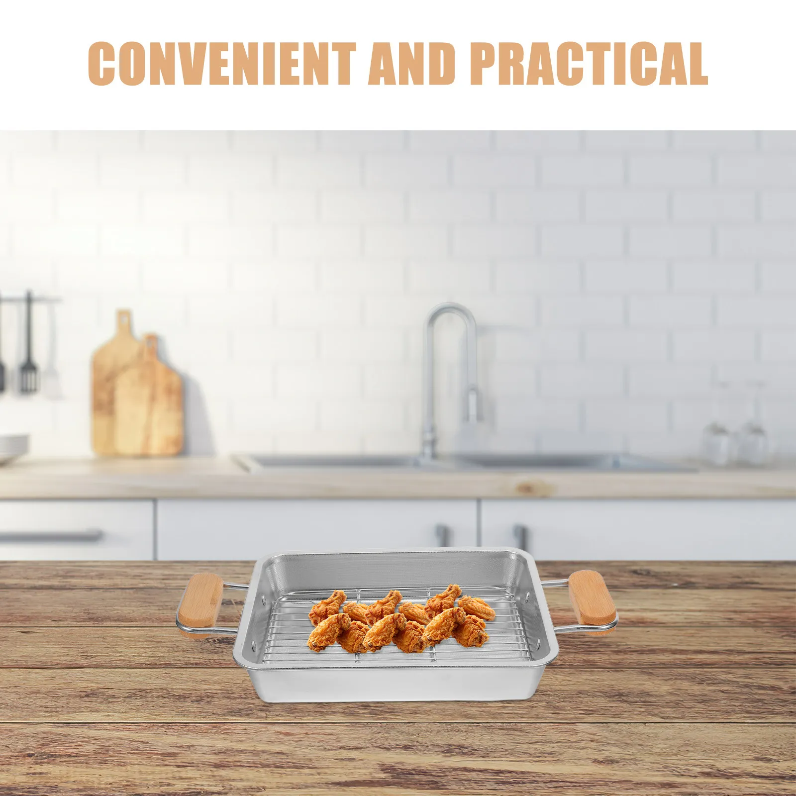 1Set Stainless Steel Bbq Roasting Pan 27x21x5cm Rectangular Baking Tray Mesh Rack for Frying Grilling Oven Use Oil Filter Drain