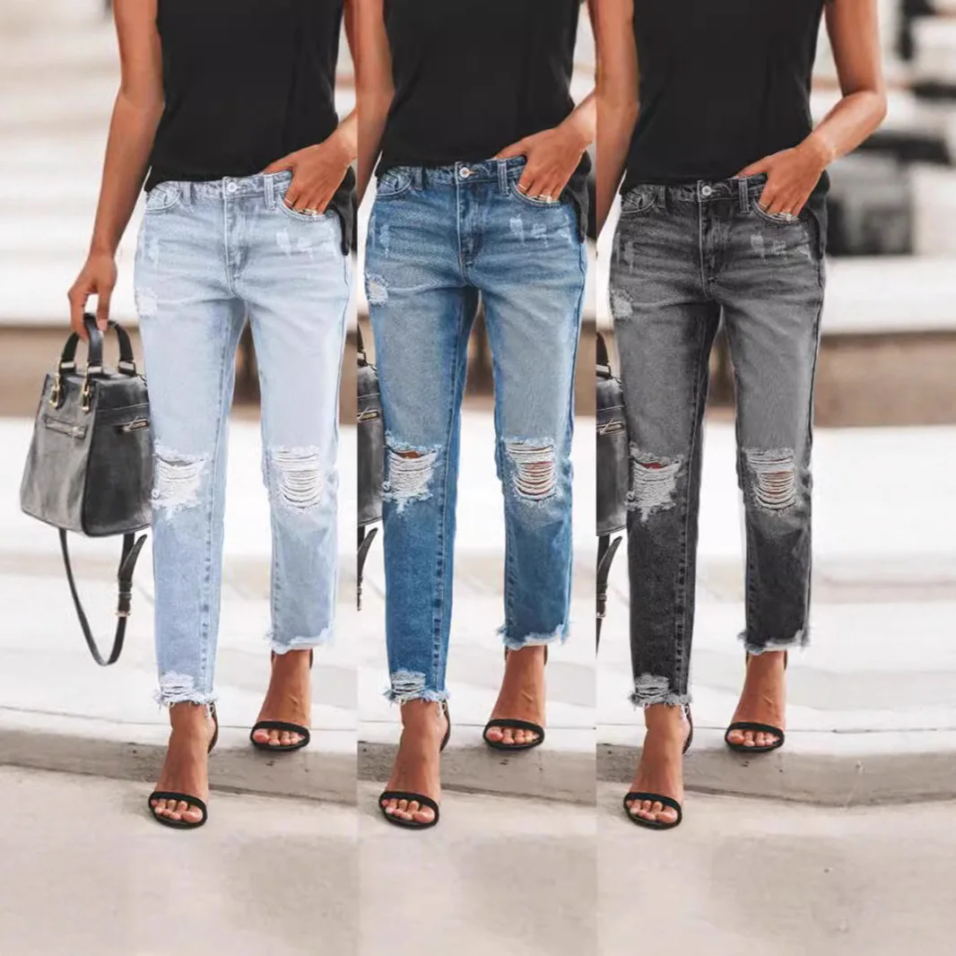 

Women's mid Waist Ripped Jeans Casual Ankle-Length Denim Standard Fit No Stretch Summer 2024 Natural Waist Dirty Pink