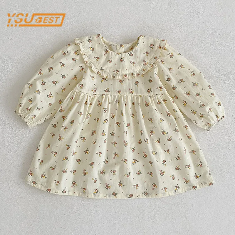 New Kids Baby Girls Long Sleeve Spring Sweet Flower Printing Princess Dress Autumn Baby Girls Dress Children Clothes Dress