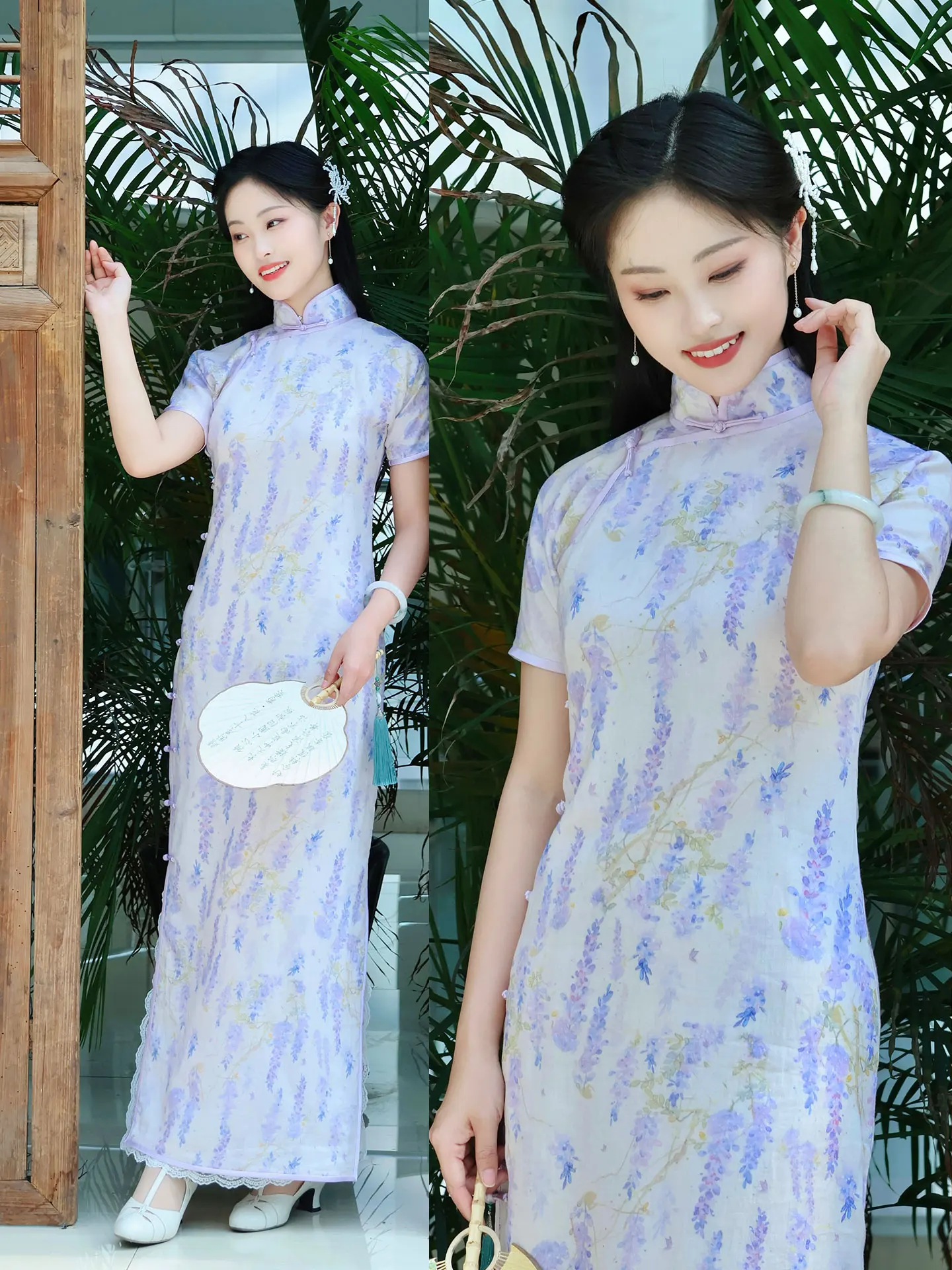 

Традиционное цельное платье с открытым воротником, из шелка и хлопка, с коротким рукавом, низким разрезом, для повседневной носки, в ретро-стиле.