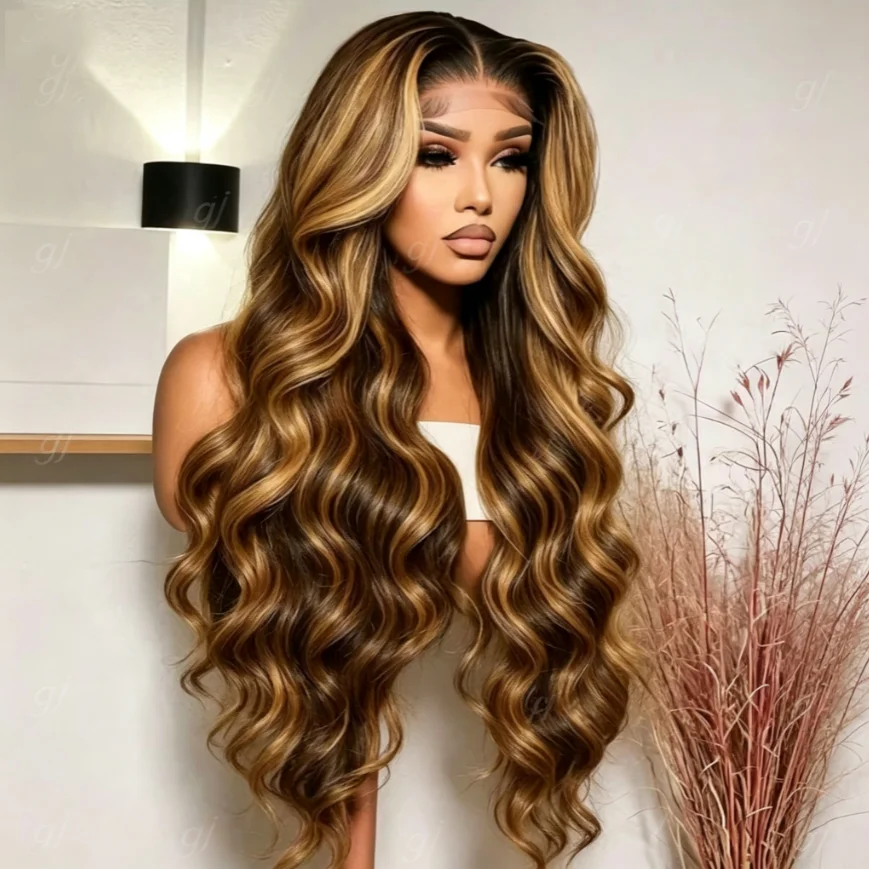 Glueless Highlight Blonde 180 density Lace Front Wigs 26inch wave PrePlucked Synthetic Deep Water Wave For Women With Baby Hair