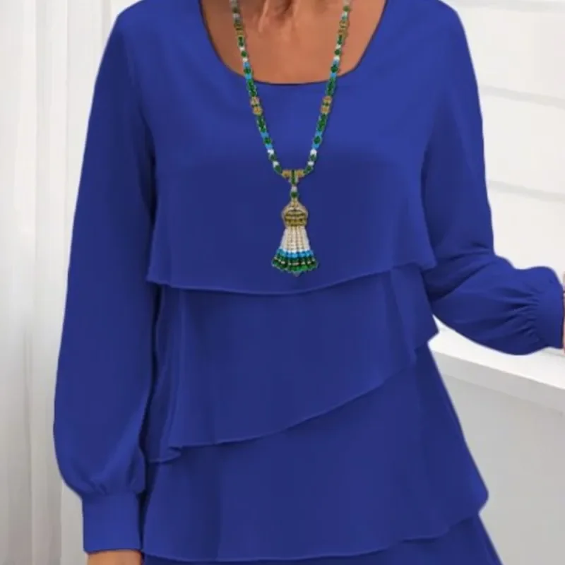 Outono feminino bolo chiffon vestido novo casual elegante o-pescoço festa irregular em camadas manga longa moda mini vestidos para mulher