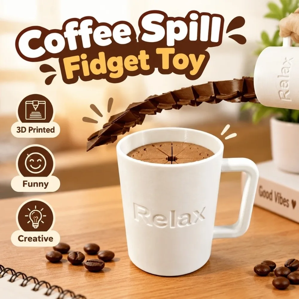 3D Printed Coffee Spill Fidget Toy Telescopic Funny Gift Coffee Cup Decompression Toy Novelty Creative