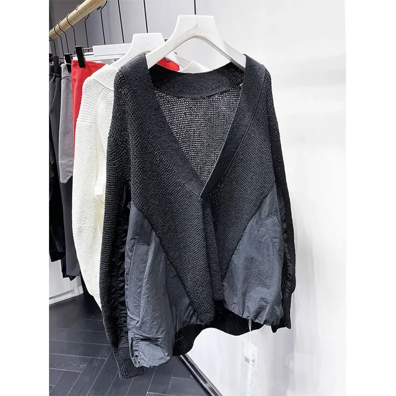 KUSAHIKI V-neck Long Sleeve Fashion Pullover Knitwear Women Autumn New Korean Women Patchwork Tops 2023 New Sweaters Mujer