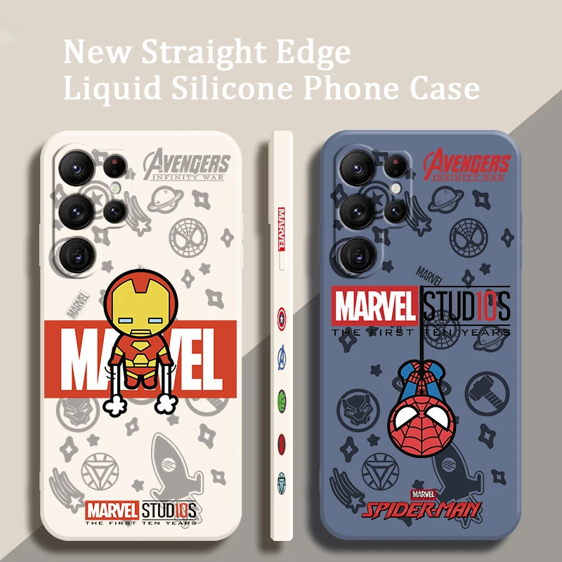 

Marvel Hero Spiderman Liquid Left Rope For Samsung Galaxy S24 S23 S22 S21 S20 FE S10 Ultra Plus Lite 5G Soft Phone Case