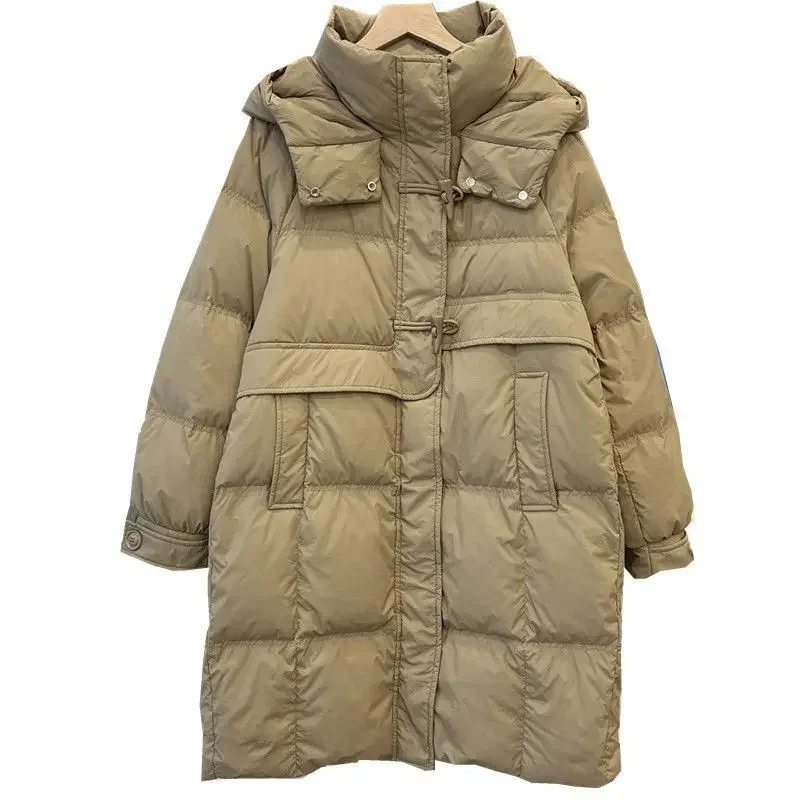 Novo inverno feminino para baixo casacos de algodão roupas cor sólida médio longo com capuz feminino casaco à prova de vento parkas