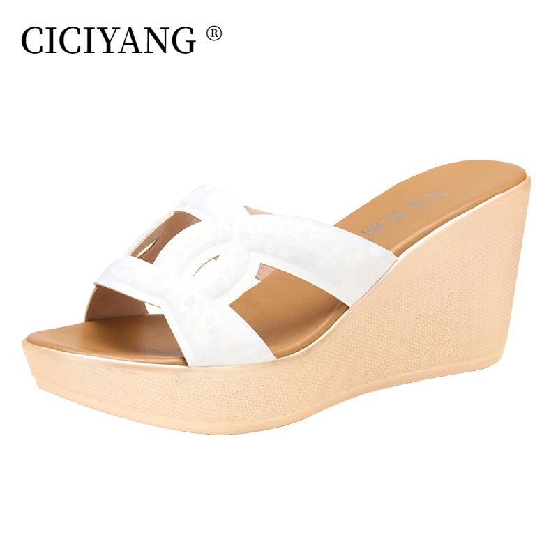 CICIYANG Chunky Wedges Slippers Women 2024 Summer New  Fashion High Heel Fish Mouth Outdoor Large Size Flip-flops Sandals Ladies