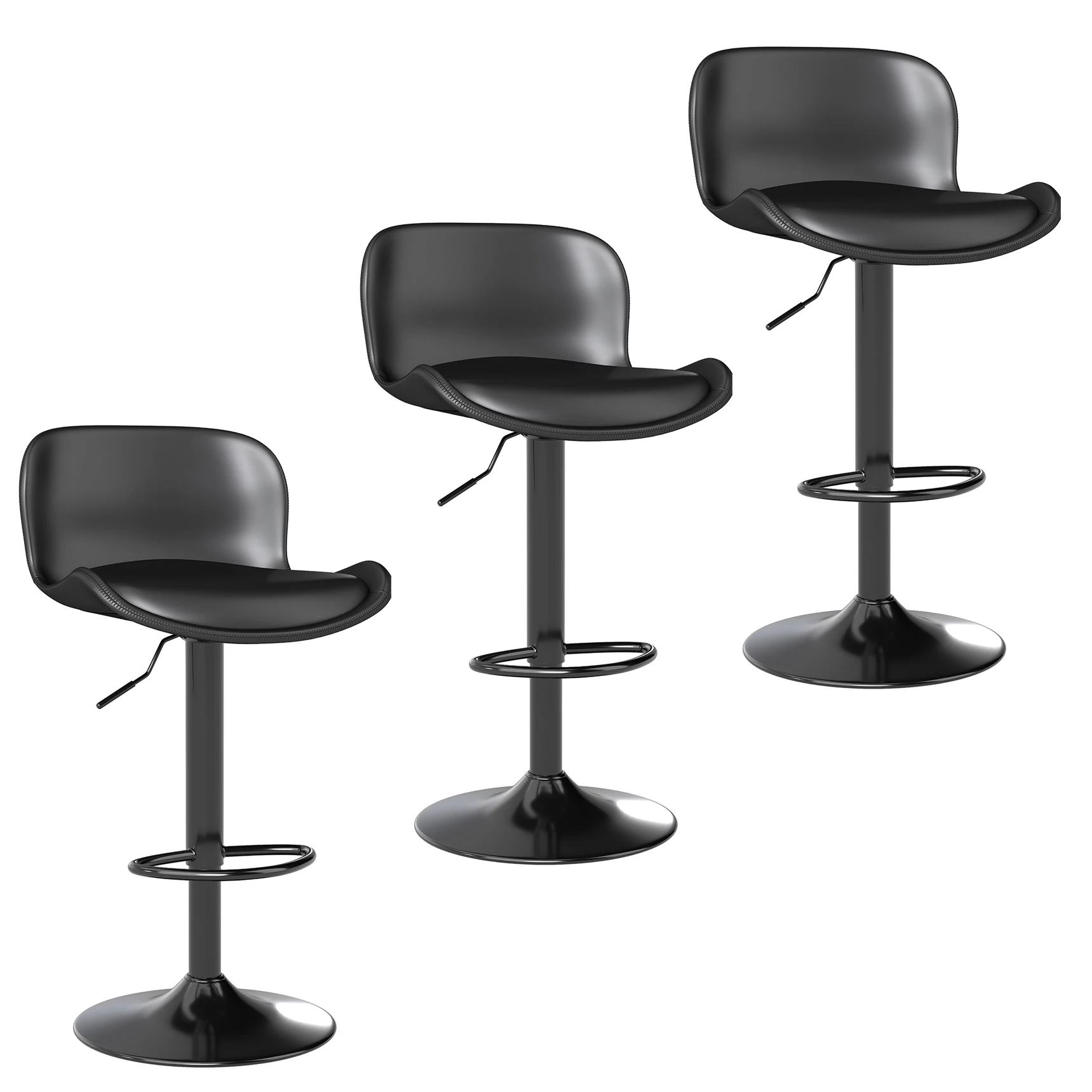 Bar stool Set of 3, 360° swivel chair, height-adjustable, Barstool with backrest and footrest, 120kg kitchen stool