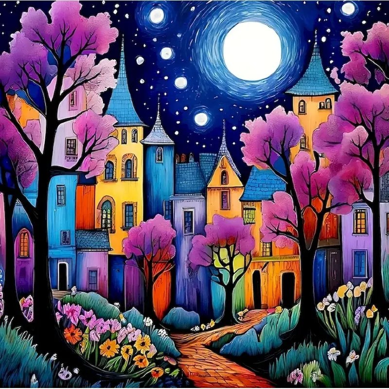GATYZTORY 5D DIY Diamant Mosaik Haus Acryl Bastelbedarf Diamant Malerei Dorf Landschaft Bild Strass Einzigartiges Geschenk