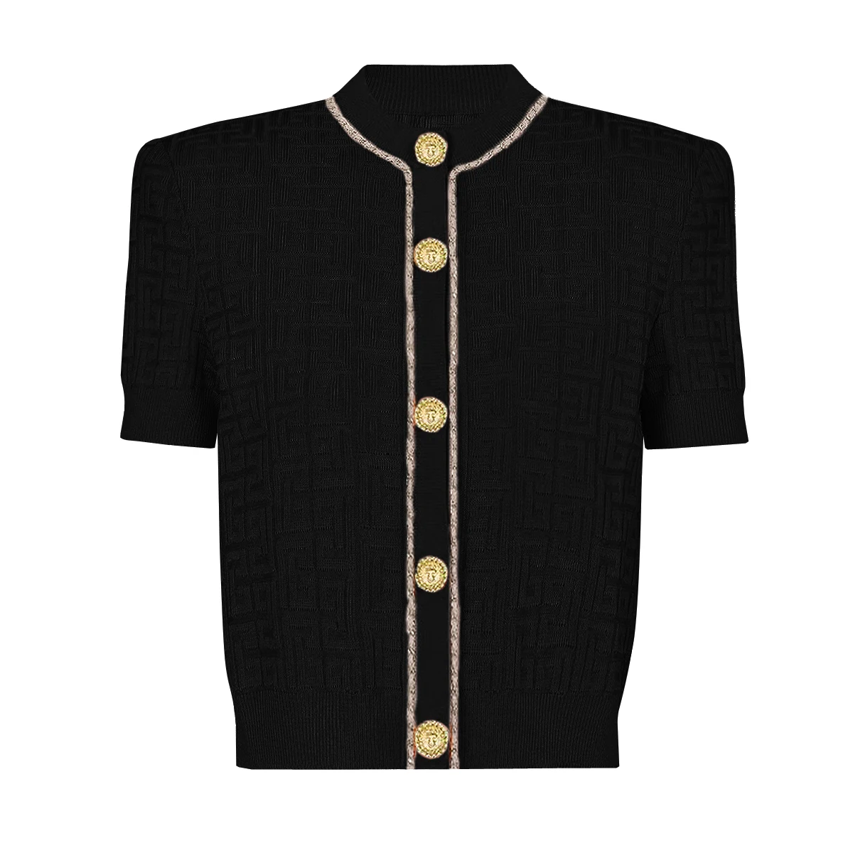 

Summer New Women's Fashionable Temperament Commuting Classic Chain High-Quality Slim Fit Short Sleeved T-Shirt Knitted Top