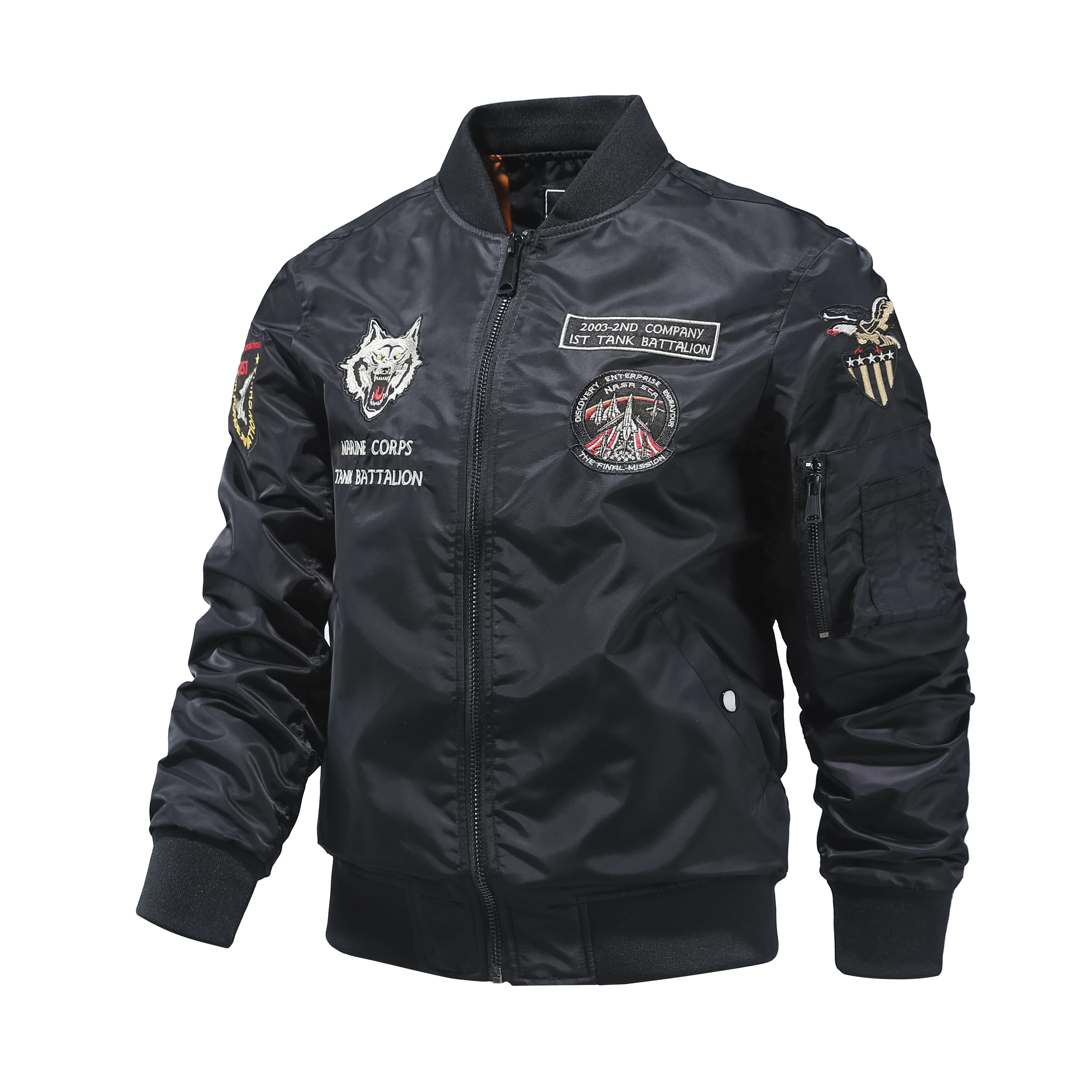 American retro MA1 pilot jacket, men\'s embroidered baseball jacket, spring and autumn oversized loose work cycling jacket trend