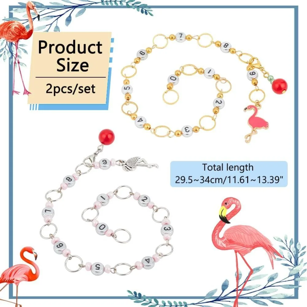 2 Pcs Flamingo Knitting Row Counter Chains Number Beads Acrylic Stitch Markers Row Counting Accessories for Knitting Crochet