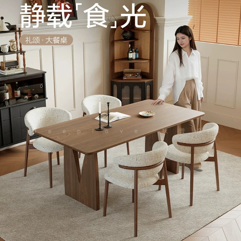 YJQ antique dining table walnut family dining table and chair combination retro large board desk
