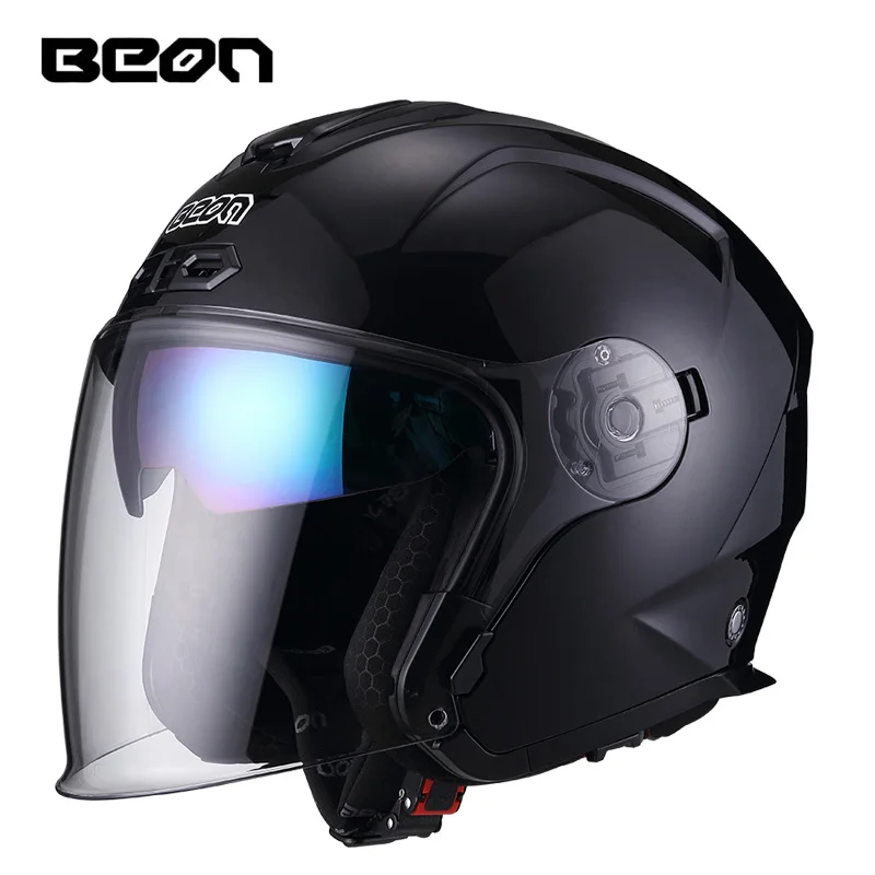 BEON B203 Open Face Dual Lens Visor 3/4 Retro Helmet Motorcycle Scooter Motorbike Vintage Unisex Helmets ECE