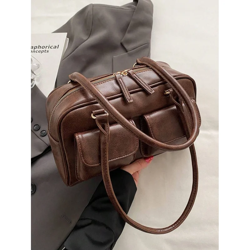 

Large Capacity Work PU Tote With Multiple Pockets, Simple And Fashionable Women Shoulder Bag, Solid Color Personalized Handb