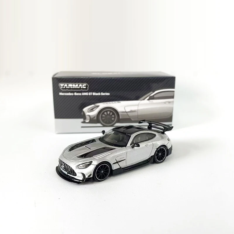 Tarmac funciona 1:64 modelo de carro de brinquedo amg gt série preta liga fundida veículo esportivo prata metálica exibição coleção presentes