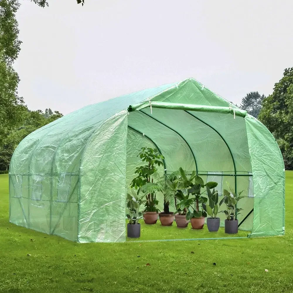 Portable Large Outdoor Garden Greenhouse, 12x10x7 Feet, Heavy Duty Walk-in Hot House with Double Zipper