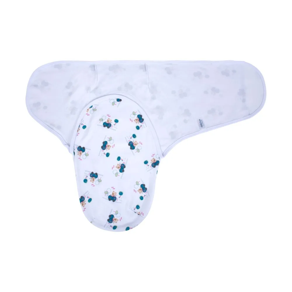 Blue Color Car User Bear Patterned İnterlok Bebe Swaddle