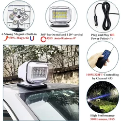 Wireless Remote Control LED 360 Degree Roof Spotlight Searchlight for Truck Boat Off-road Driving Camping Hunting Emergency