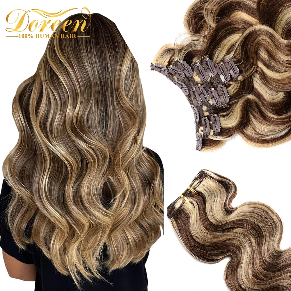 

Doreen Brazilian Hair 100% Real Human Hair Clip in Wavy Clip in Hair Extensions Chestnut Brown to Blonde 110g to 200g 7pcs 10pcs