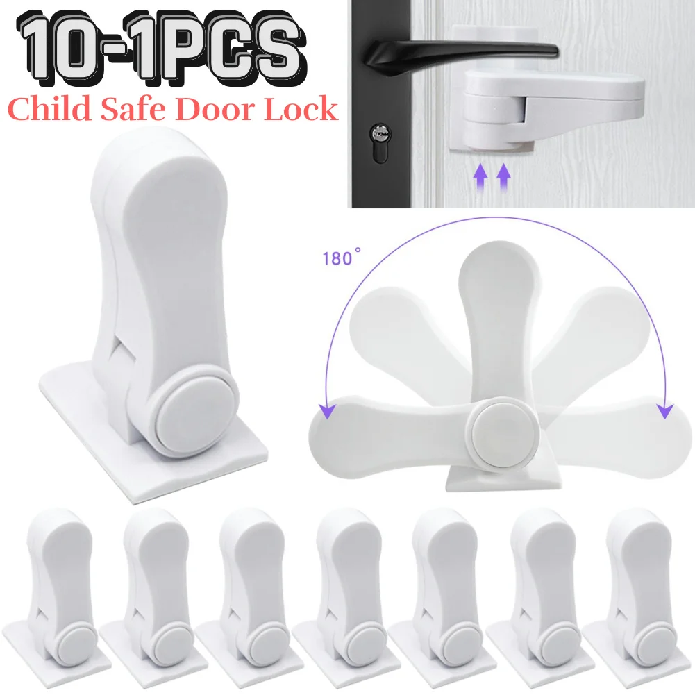 10-1pcs Child Safe Door Security Latch 180° Rotating Cabinet Lock Self Adhesive Window Door Handle Lock for Window Door Cabinet