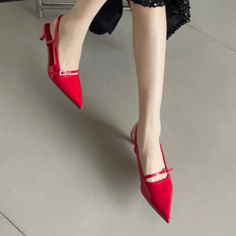 Bailamos 2024 Fashion Brand Design Buckle Women Pumps Point Toe Slip On Work Shoes Low Heel Spring Autumn Party Wedding Shoes Mu