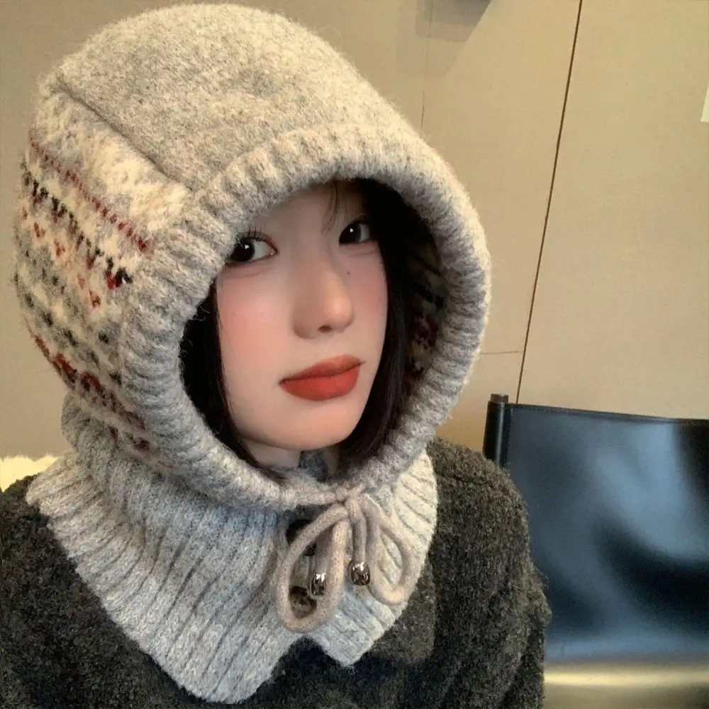 Urocza czapka typu pulower, żakardowa kominiarka, czapka beanie z nadrukiem, czapka z ochroną uszu, prosta czerwona czapka zimowa damska/dziewczęca