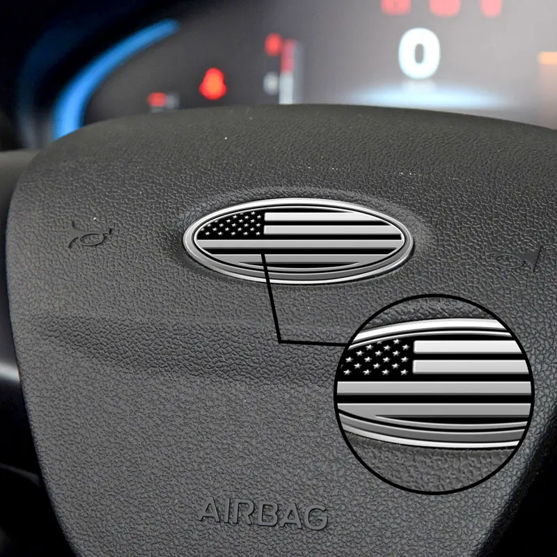 Interior Car Decor American US Flag Symbol Logo Car Steering Wheel Cover Center Sticker For Ford Focus Fiesta Fusion Mondeo Kuga