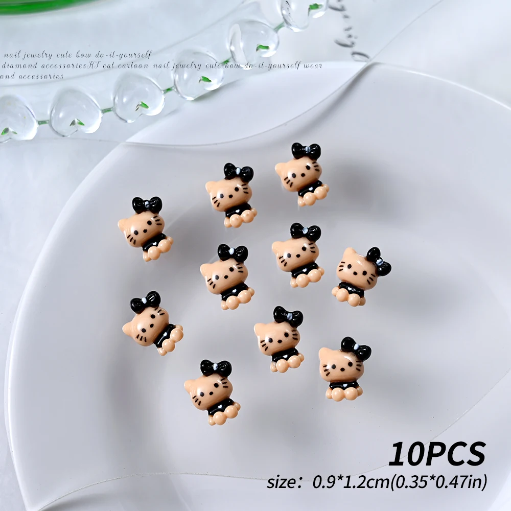 10Pcs/Lot 3D Kawaii Brown Kitty Cat Nail Charms Cartoon Resin Tanning Kitty Nail Art Decor 8-10mm Kawaii KT Cat Manicure Parts