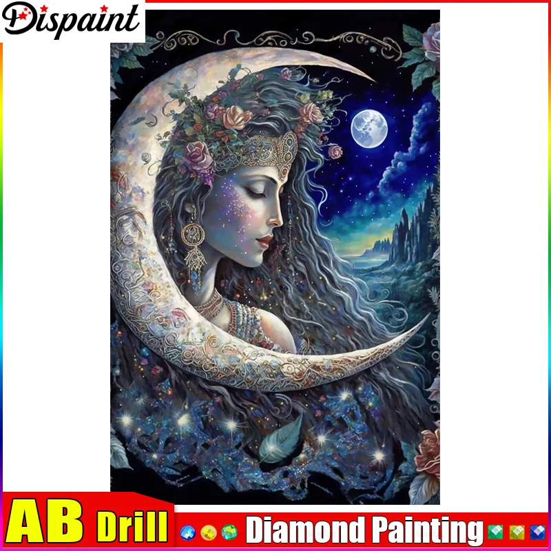 

Dispaint AB 5D Diy алмазная живопись вышивка крестиком "Луна женщина цветок" домашний декор полные стразы инкрустация Алмазная вышивка