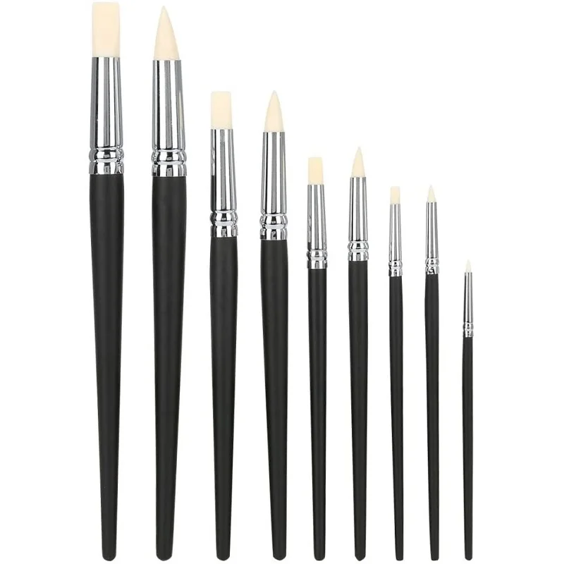 

9 PCS Black Rod Rubber Silicone Pen Soft Clay Color Shaper Sculpting Painting Tools Wood Shank Pottery Painting Tools Soft Clay