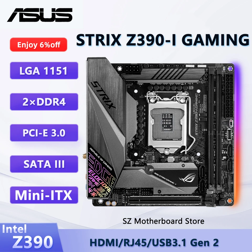 Placa base ASUS STRIX Z390-I GAMING Z390 LGA 1151 para i5-9600K i7