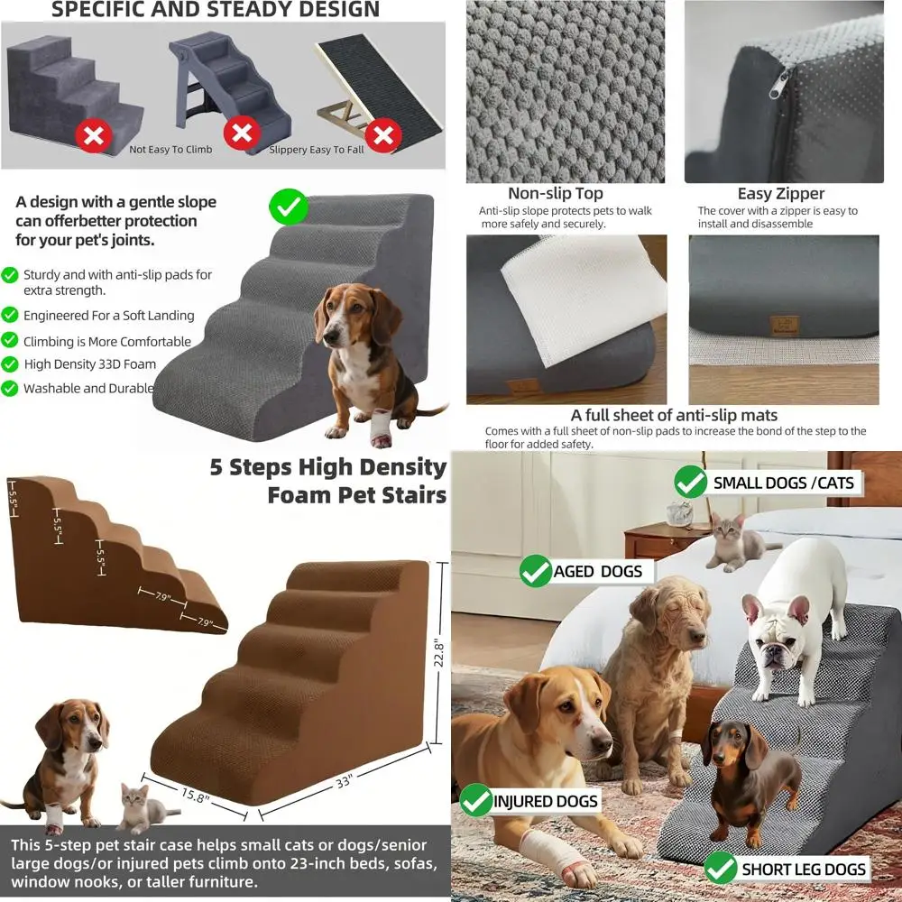 

Большая лестница для домашних животных с нескользящим, водонепроницаемым, моющимся чехлом для кроватей и диванов, 23–30 дюймов, подходит для кошек, собак и различных размеров.