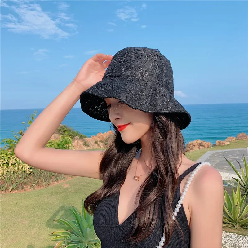 New White Lace Bucket Hat Women Summer Beach Lace Sun Hats Fashion Caps Breathable Fisherman Cap Panama Hats