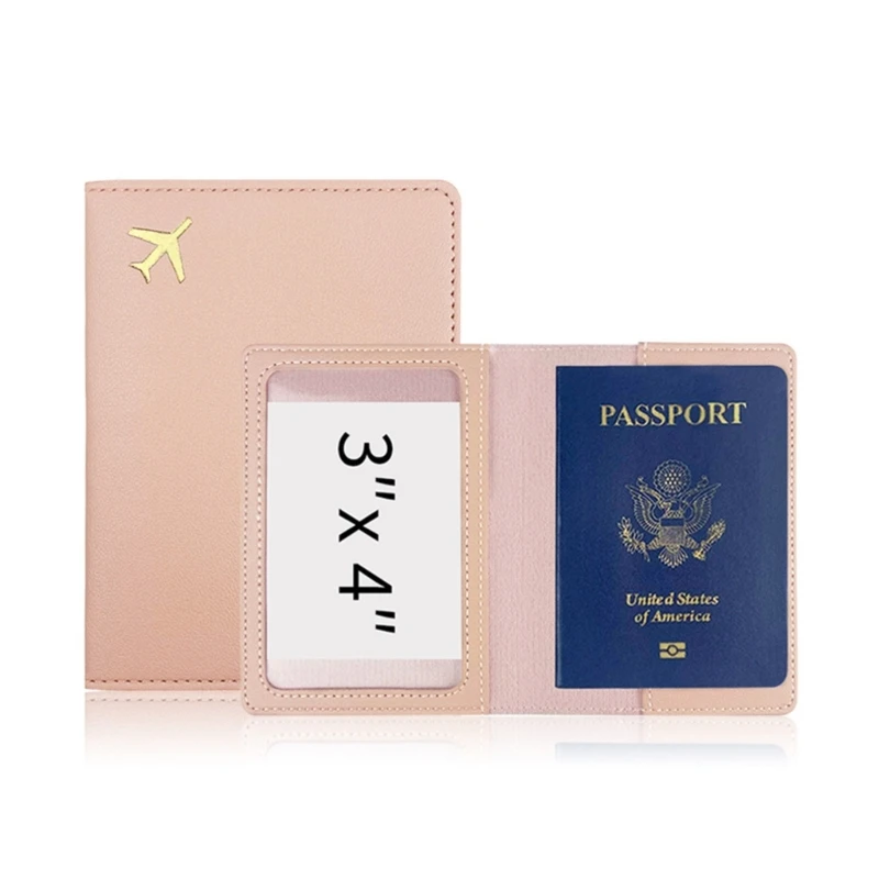 Fashion PU Leather Passport Cover Hot Stamping Simple Plane Pattern Passport Holder Travel Wallet Credit Card Protector Cover