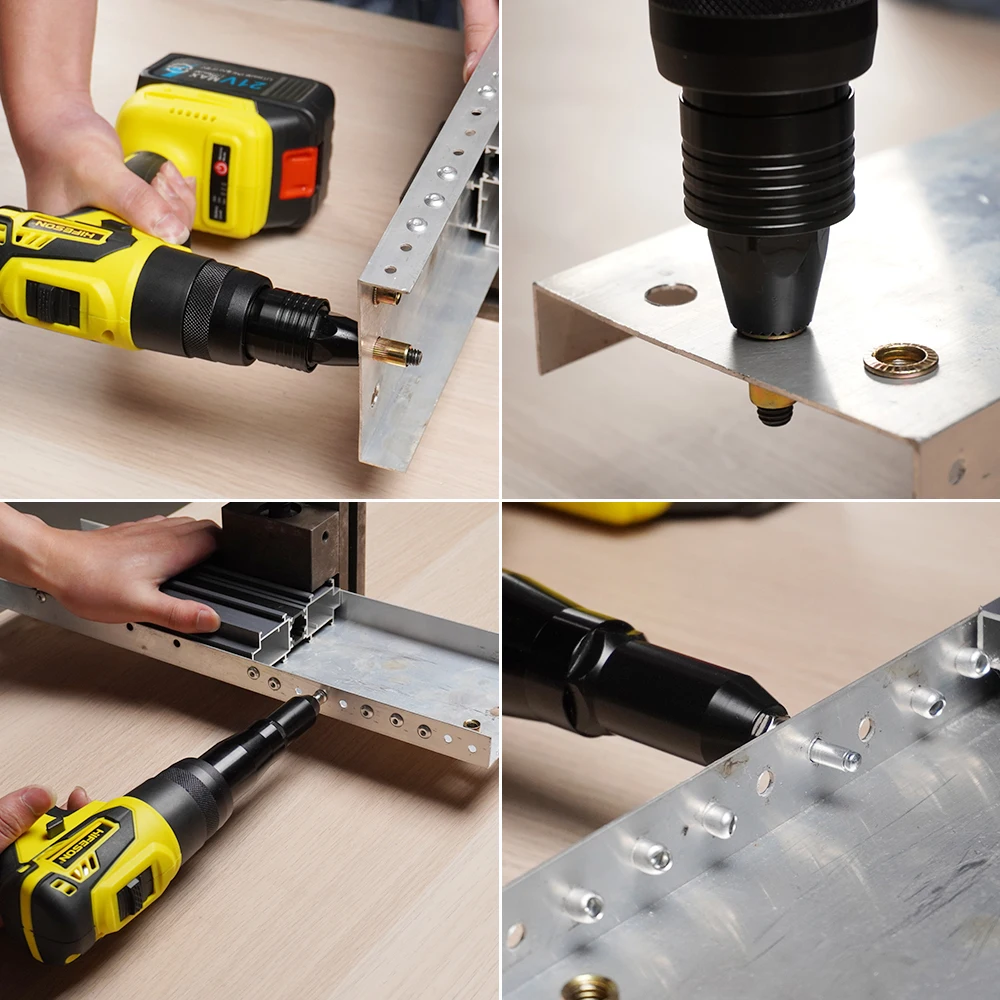 HIFESON 21V Double Use Electric Rivet Nails Gun Rivet Nut Gun Drill Insert Rechargeable Automatic Rivet Tool For M3-M12 Nuts