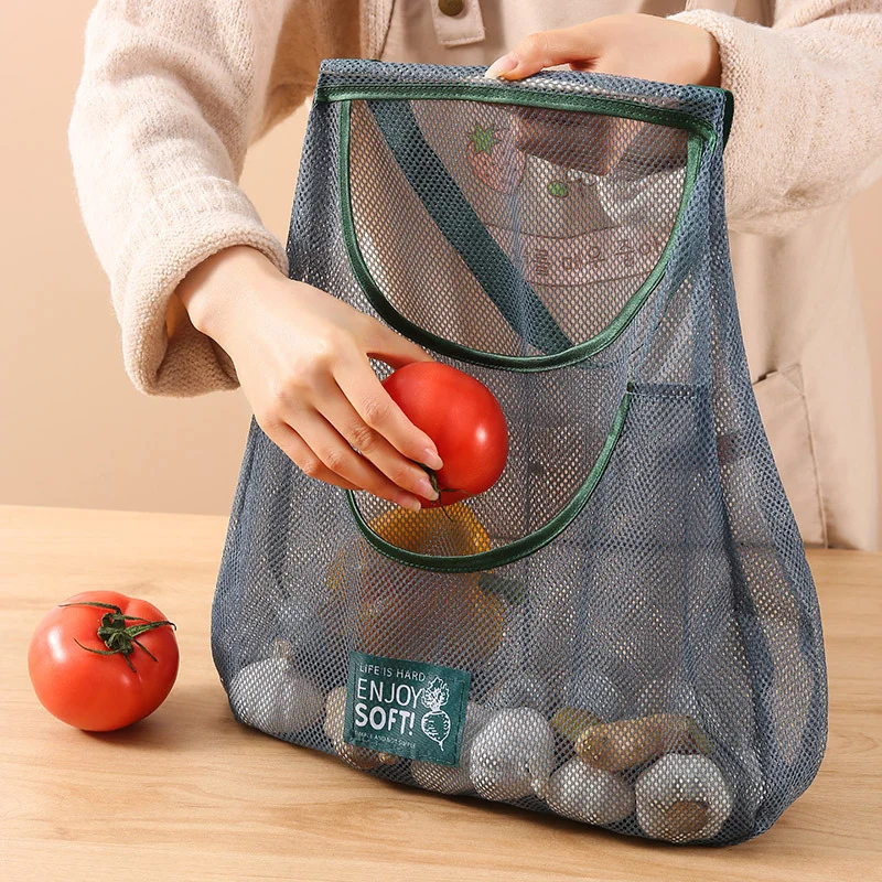 Reusable Mesh Bag Kitchen Organizers Storage Bags Kitchen Accessories Hanging Net For Fruits Vegetables Garlic Onion Potato