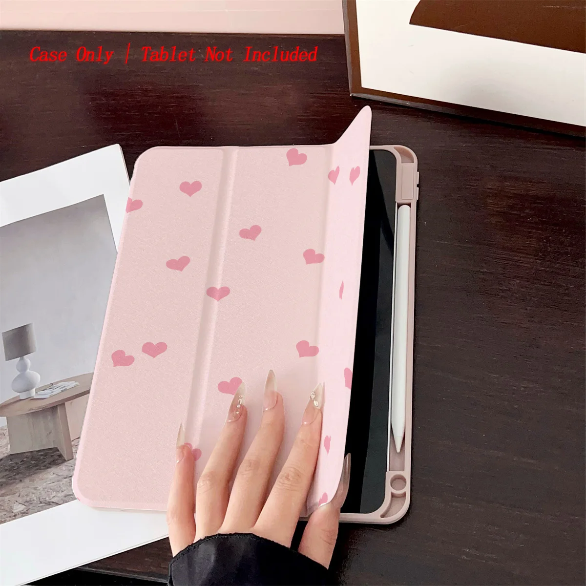 Romantic Light Pink Background Hot Pink Hearts Print iPad Cover For Apple iPad 10th Gen Pro 11 Air 4 Mini 6 Protective Case