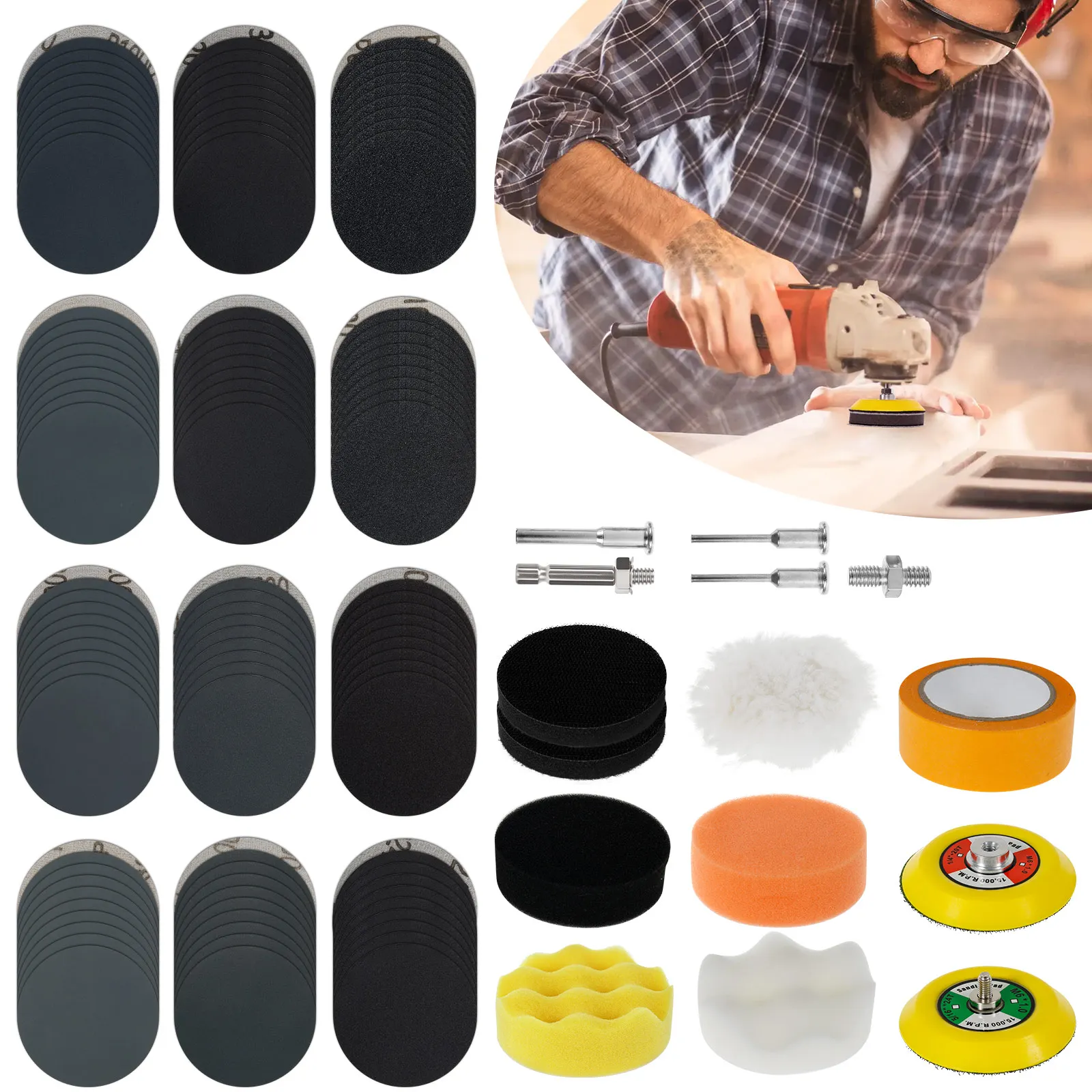 

135 шт. комплект шлифовальных дисков, эффективный 3-дюймовый комплект для восстановления фар, шлифовальные подушечки на липучке, зернистость от 60 до 3000 для стекла автомобиля