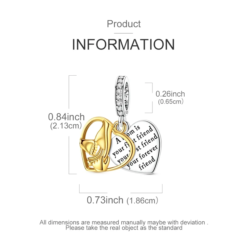 Plated 925 Silver Gold Plated Mom Quote Maternal Love Dangle Charms Beads Fit 925 Charms Bracelet Jewelry Mother's Day Gift