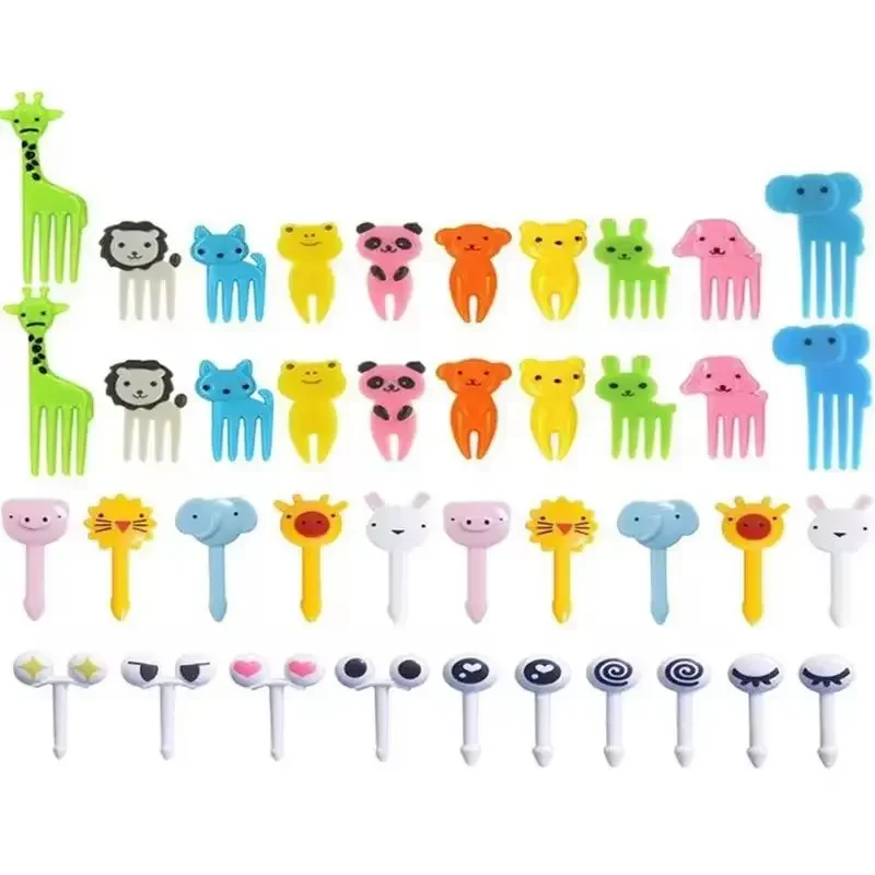 

40pcs cartoon fruit fork Creative cute plastic fruit fork set bento tag party fruit cake fork Pinchos para aperitivos Tenedores